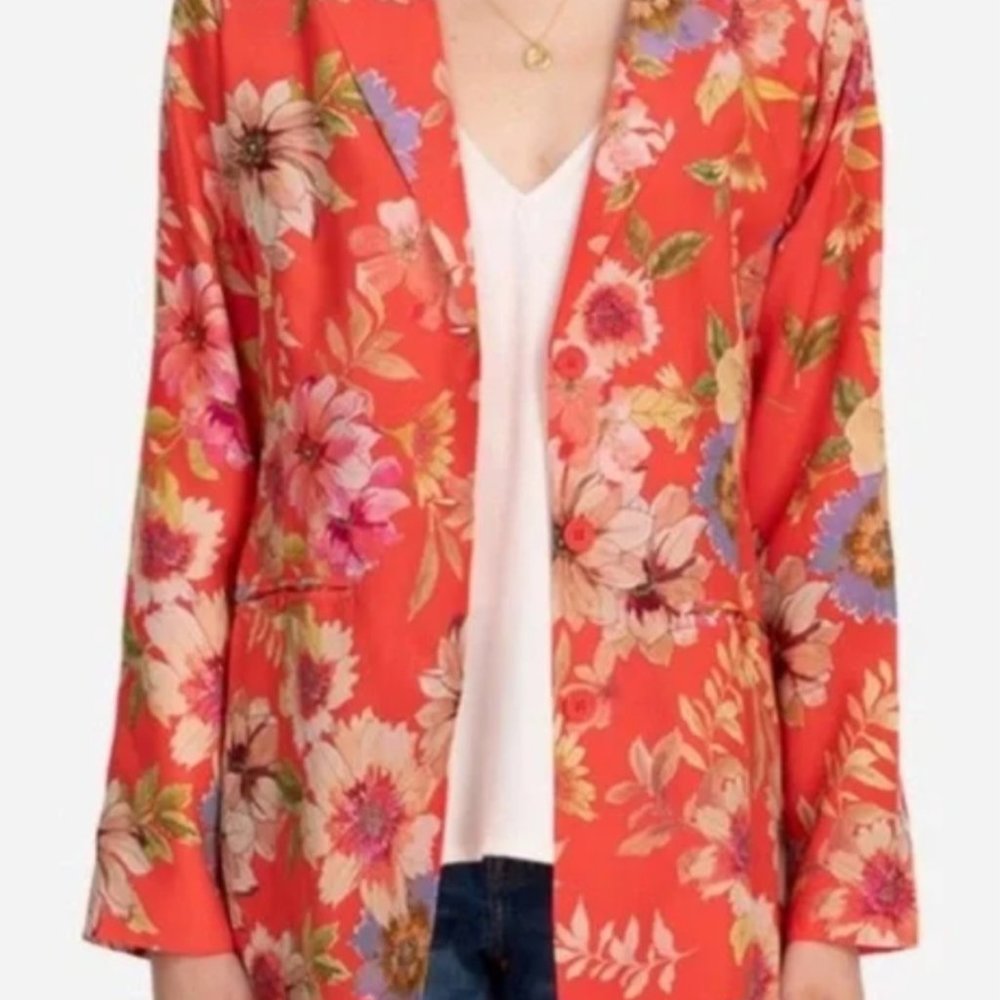 Johnny Was Oversized Floral Blazer Coral Red Color